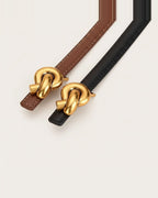 the line — cast knot buckle, brown and black