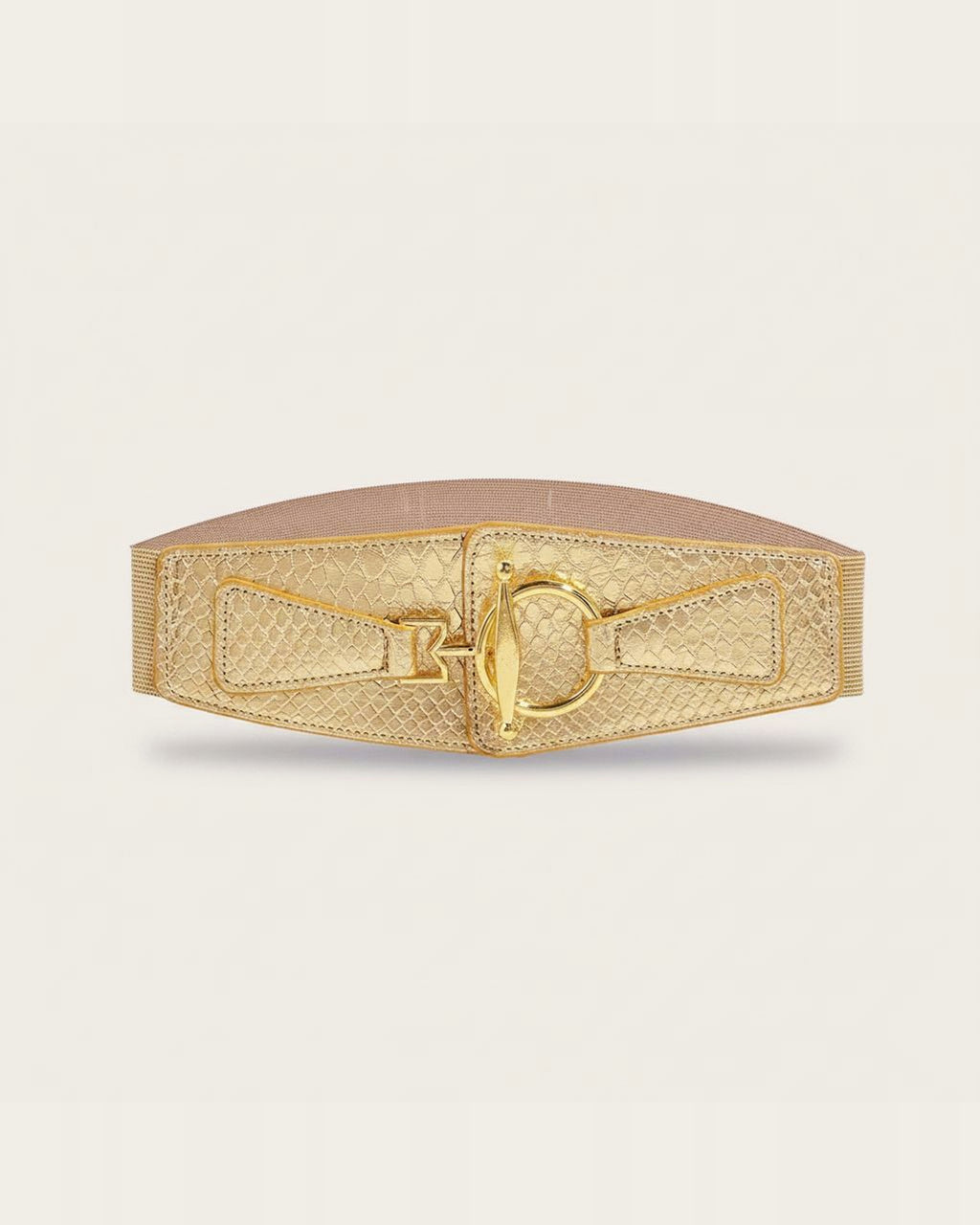 the scale: gold scale embossed waist belt, laid flat