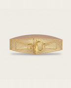 the scale: gold scale embossed waist belt, laid flat