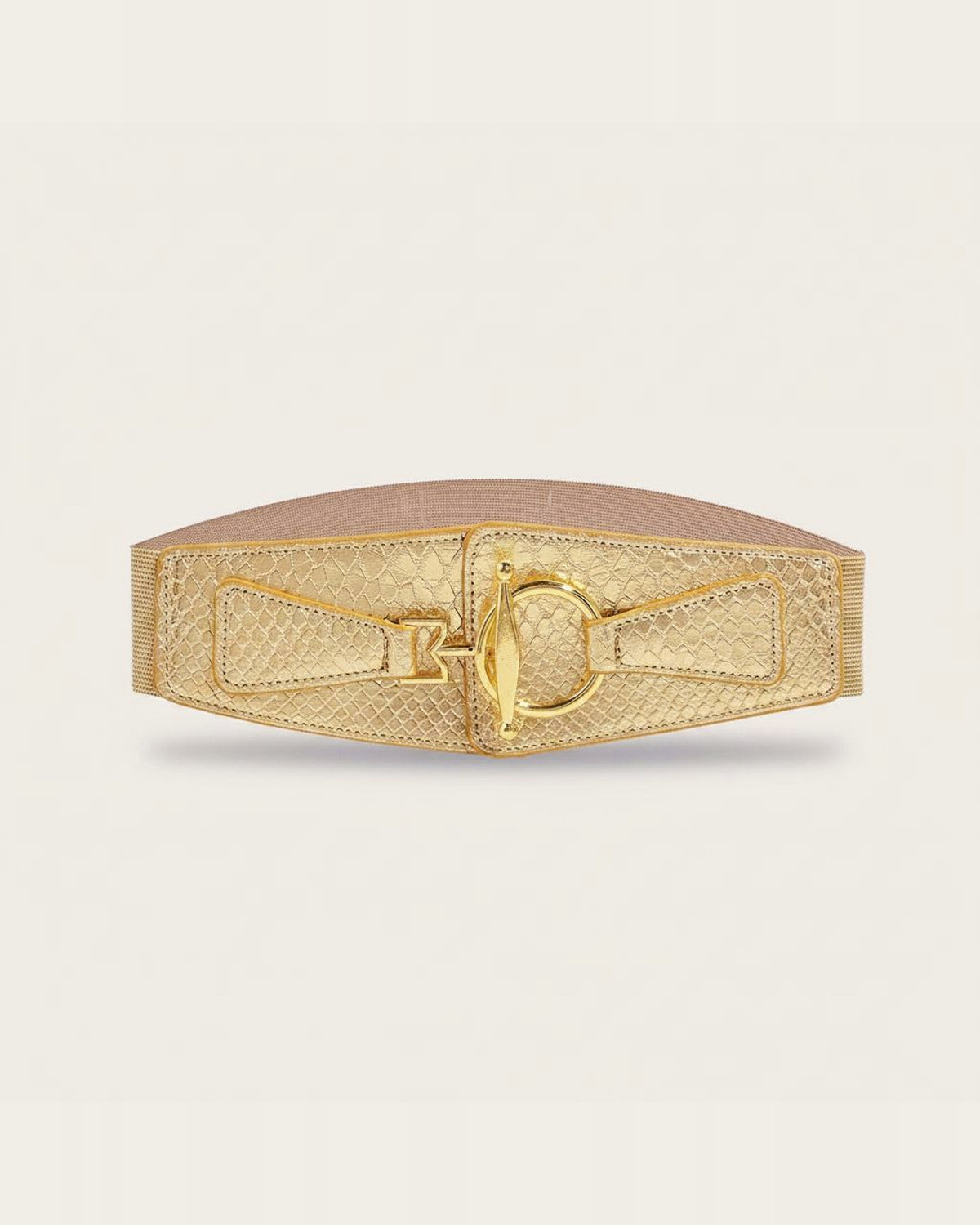 the scale: gold scale embossed waist belt, laid flat