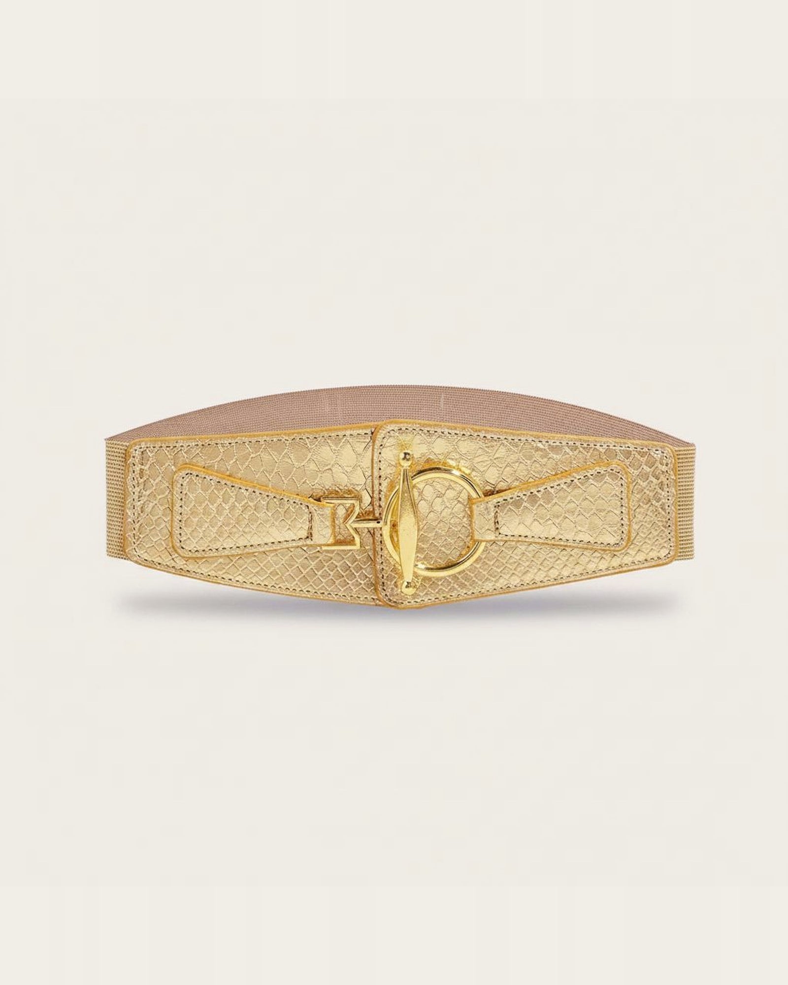 the scale: gold scale embossed waist belt, laid flat