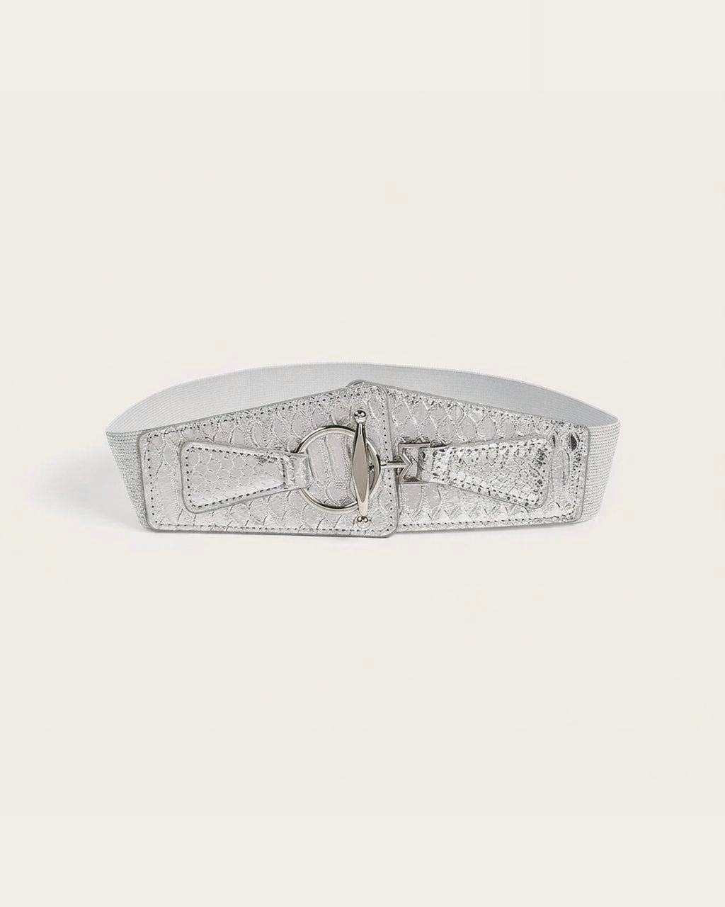 the scale: silver scale embossed waist belt, laid flat