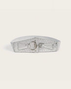 the scale: silver scale embossed waist belt, laid flat