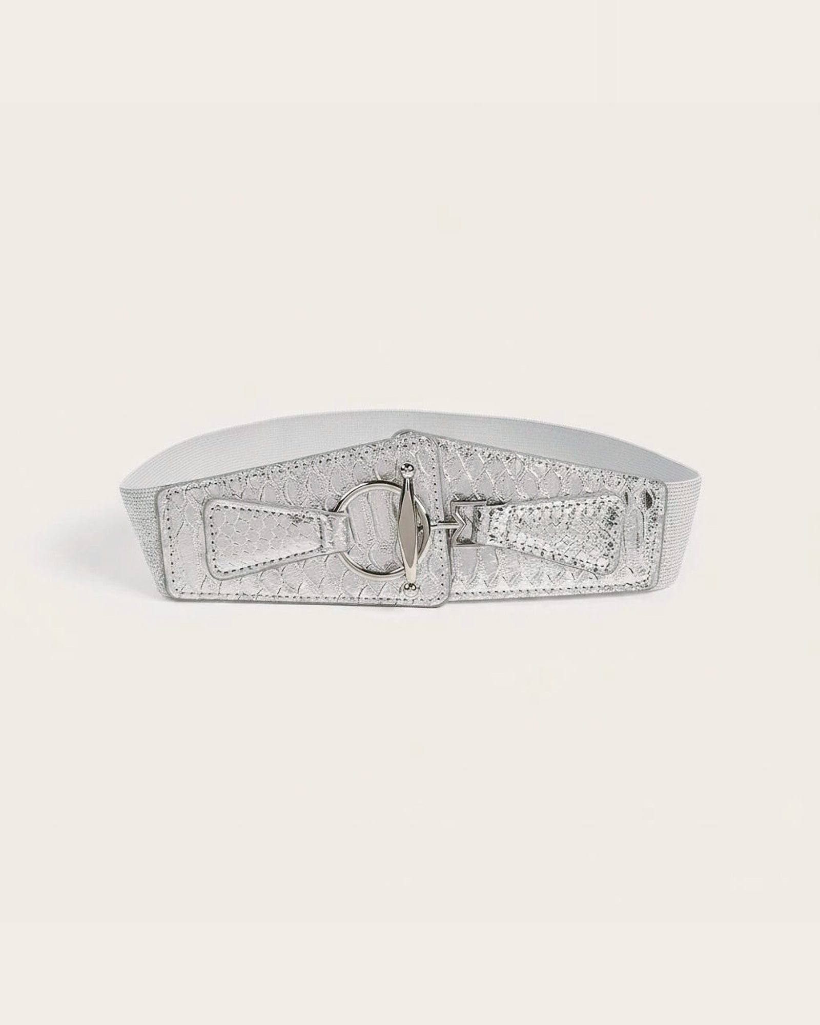 the scale: silver scale embossed waist belt, laid flat